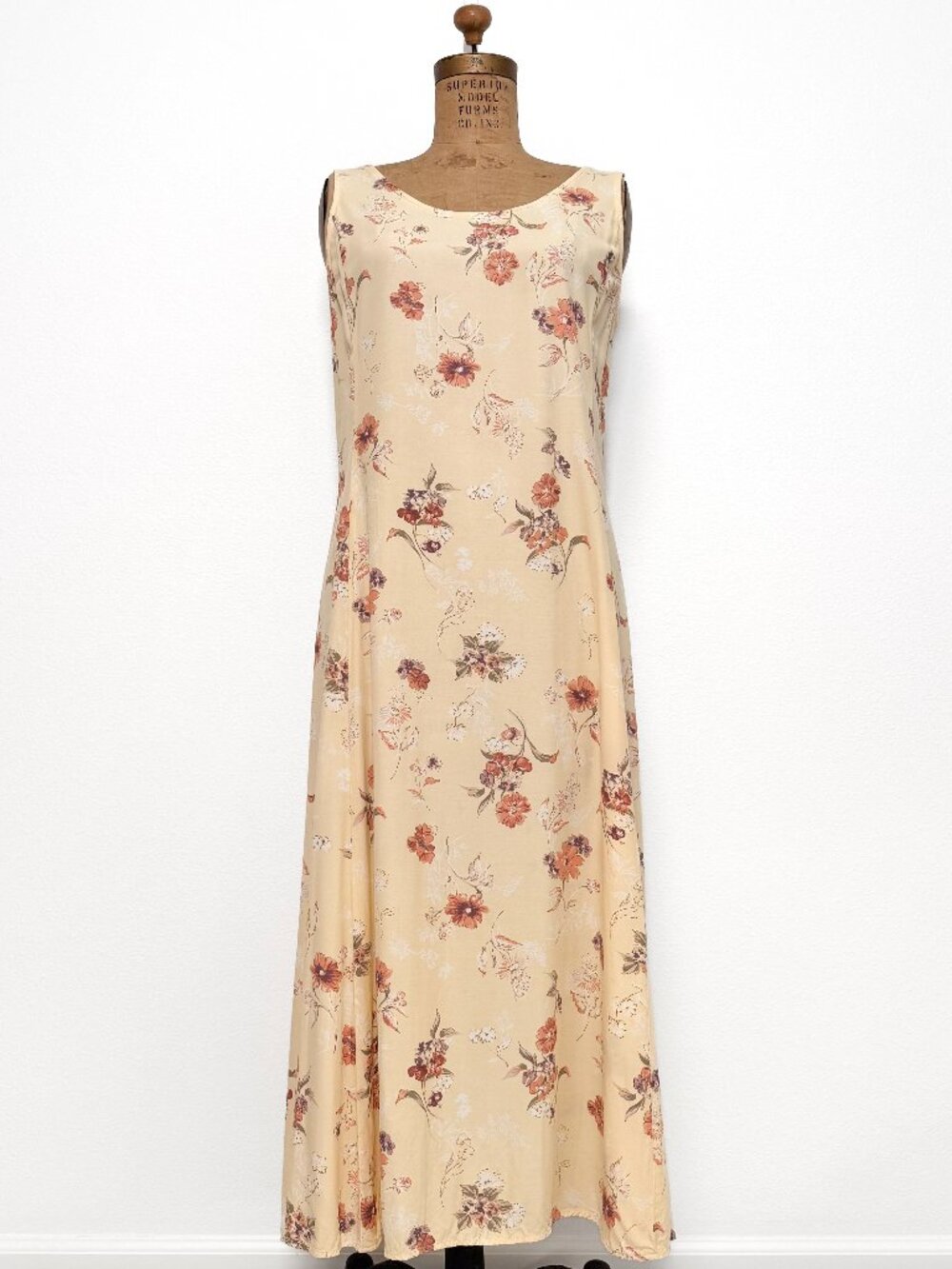 Vintage 90s Express Pale Yellow Floral Sleeveless Maxi Dress Size 11 Medium